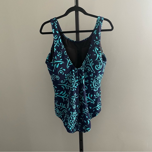 Lands' End Teal and Navy Printed One Piece Swim Suit Size 22 - Picture 2 of 3